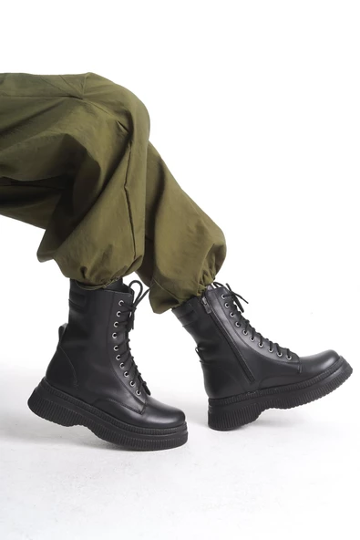 Kadın Kalın Tabanlı Bağcıklı Fermuarlı Günlük Tam Kalıp Platform Taban Bot - 5