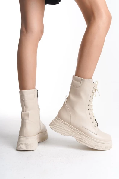 Kadın Kalın Tabanlı Bağcıklı Fermuarlı Günlük Tam Kalıp Platform Taban Bot - 3