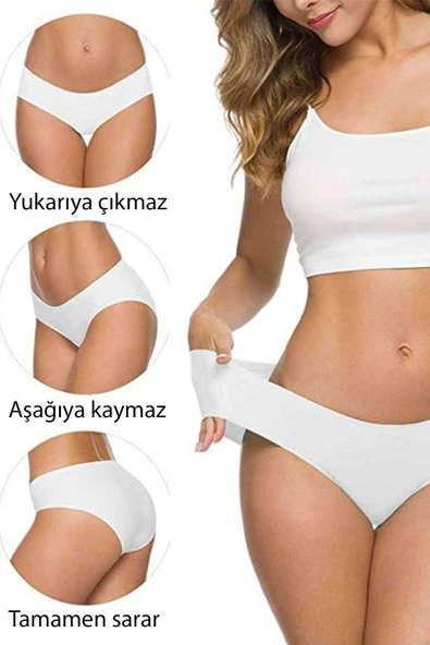 2 Adet Kadın Dikişsiz Lazer Kesim Esnek İz yapmayan Külot Beyaz - 5