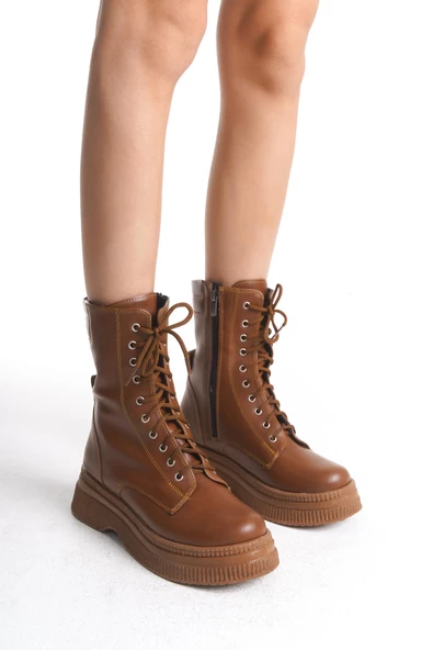 Kadın Kalın Tabanlı Bağcıklı Fermuarlı Günlük Tam Kalıp Platform Taban Bot - 10