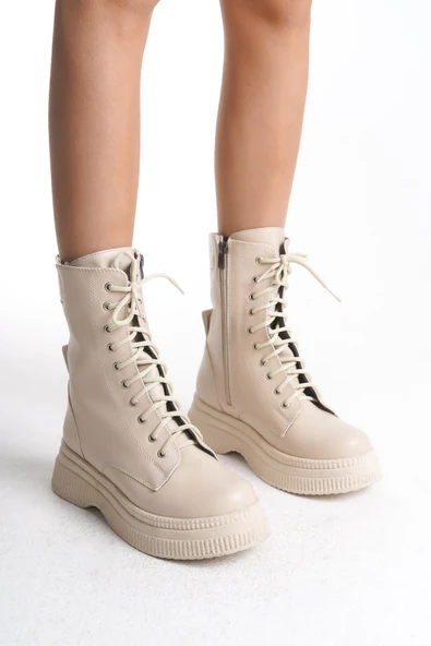 Kadın Kalın Tabanlı Bağcıklı Fermuarlı Günlük Tam Kalıp Platform Taban Bot - 2