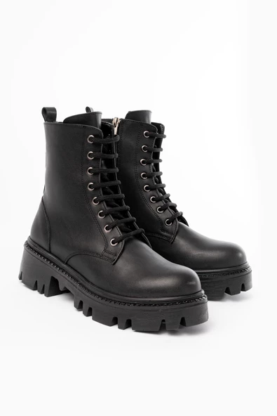 868-356 Siyah Bağcıklı Fermuarlı Günlük Kadın Bot - 4