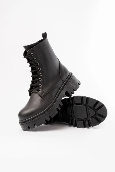 868-356 Siyah Bağcıklı Fermuarlı Günlük Kadın Bot - 5