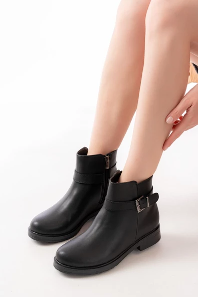 Siyah Toka Aksesuarlı Fermuarlı Günlük Kadın Bot - 2