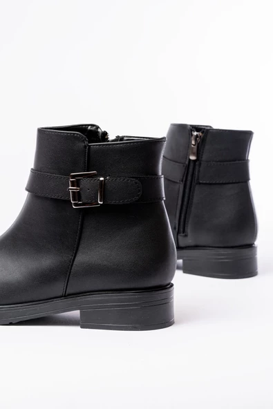 Siyah Toka Aksesuarlı Fermuarlı Günlük Kadın Bot - 5