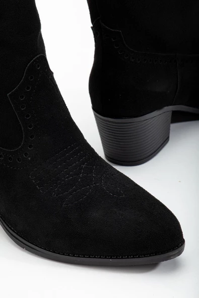 Seyuna Siyah Süet Nakışlı Western Kovboy Bot - Resim 3