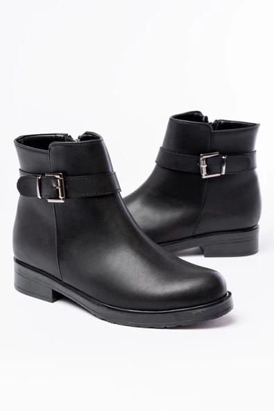 Siyah Toka Aksesuarlı Fermuarlı Günlük Kadın Bot - 3