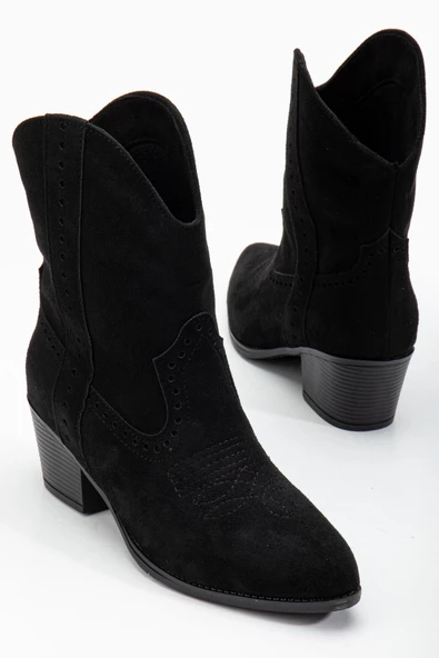 Seyuna Siyah Süet Nakışlı Western Kovboy Bot - Resim 2