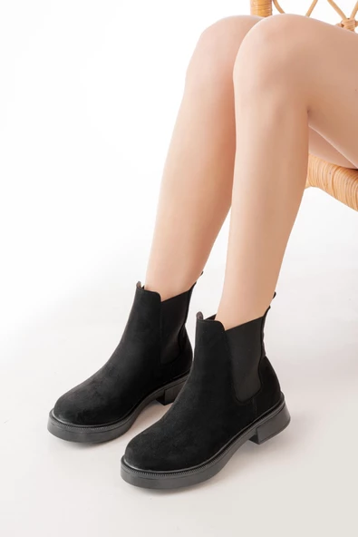 Siyah Süet Lastikli Günlük Kadın Bot - Resim 2