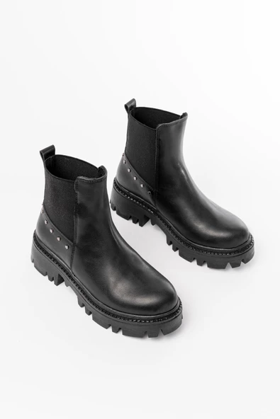 Siyah Lastikli Günlük Kadın Bot - 4