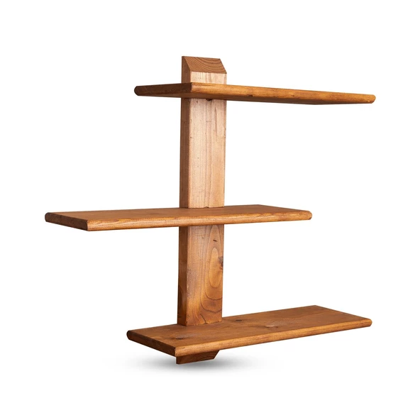 Dekoratif Ahşap 3 Raflı Duvar Rafı Kitaplık Çiçeklik Biblo Baharatlık Rafı 60x48x18 Cm - 4