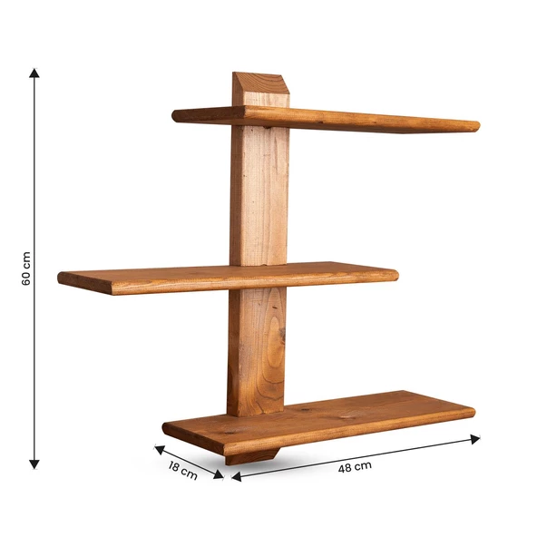 Dekoratif Ahşap 3 Raflı Duvar Rafı Kitaplık Çiçeklik Biblo Baharatlık Rafı 60x48x18 Cm - 2