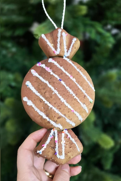 Kurabiye Görünümlü Gerçekçi Şeker Paketi Şeklinde Yılbaşı Ağaç Süsü 18cm - 4