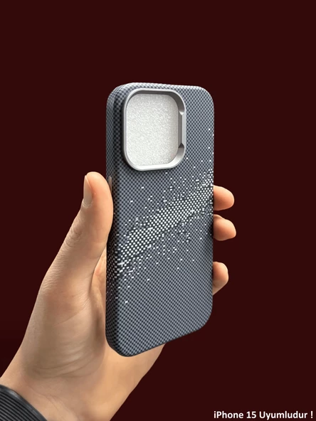 iPhone 15 MagSafe Uyumlu Kılıf Carbon Desenli Premium Kapak - 2