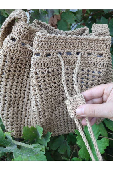 Bebüsa El Örgüsü Kağıt İp Çanta - Resim 4