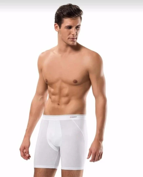 ERDEM 1470 ERKEK LİKRALI UZUN BOXER 6 ADET  L BEYAZ