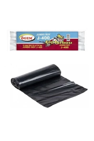 J-400 Jumbo Boy Çöp Torbası 80 x 110 cm 10 Lu Rulo x 1 Paket = 10 Adet (Siyah)