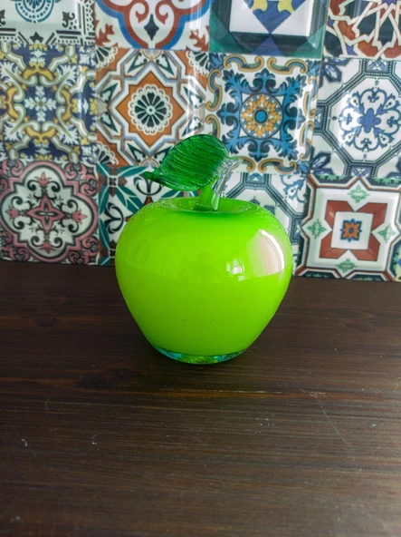 Murano Dekoratif Cam Yeşil Elma 13,5cm - 2
