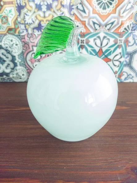 Murano Dekoratif Cam Beyaz Elma 13,5cm - 2