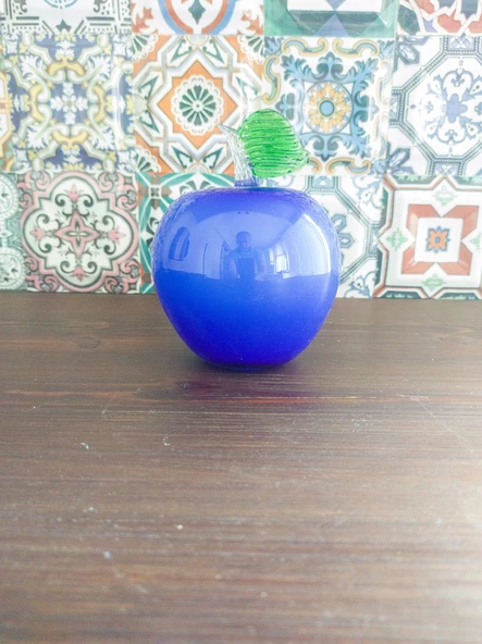 Murano Dekoratif Cam Lacivert Elma 13,5cm - 3