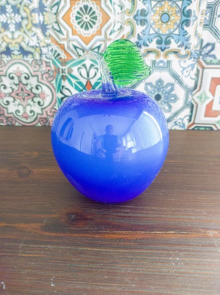 Murano Dekoratif Cam Lacivert Elma 13,5cm - 3