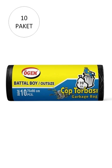 Battal Boy Çöp Torbası 75 x 90 cm 10 Lu Rulo x 10 Paket = 100 Adet (Siyah)