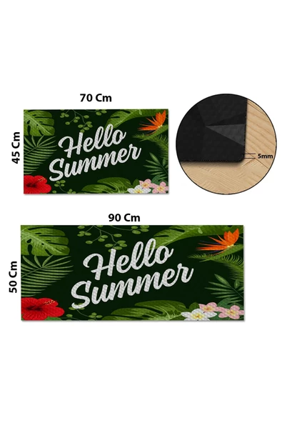 Valerine Life Hello Summer Yeşil Mutfak Matı Halısı Yıkanır Kaymaz Taban Tezgah Önü Paspası İkili Set - 3