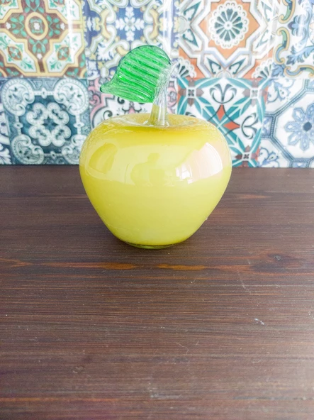 Murano Dekoratif Cam Sarı Elma 13,5cm - 2