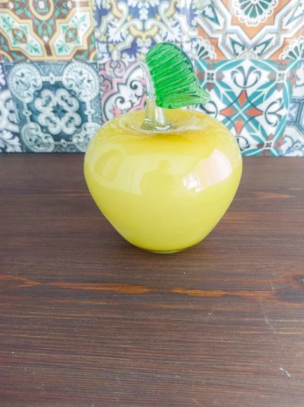 Murano Dekoratif Cam Sarı Elma 13,5cm - 4