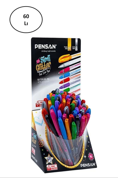 Pensan Glitter Simli Tükenmez Kalem Jel 1.0 Mm Karışık (60 Lı Paket)