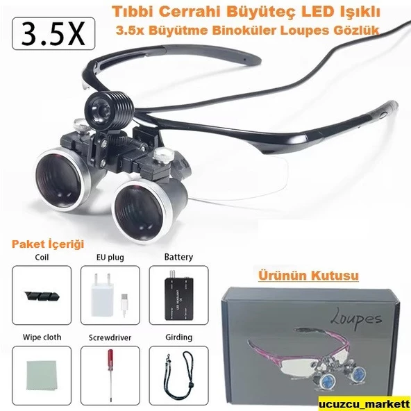 Büyüteç LED Işıklı Tıbbi Cerrahi 3.5x Büyütme Binoküler Loupes Gözlük