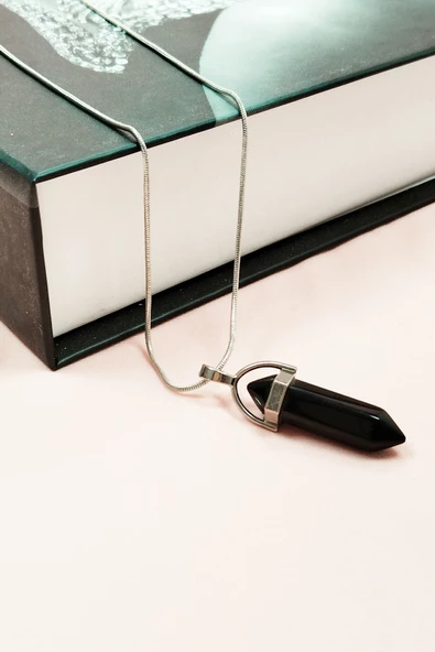 Onix Doğal Taşı Zincirli El Yapımı Tasarımlı Kolye Uç: 3,5 cm Zincir: 20 cm Kutulu - Resim 3