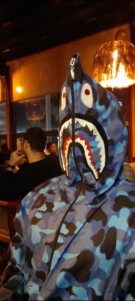 Unisex Pubg Bape x Shark Hoodie - Mavi - 1