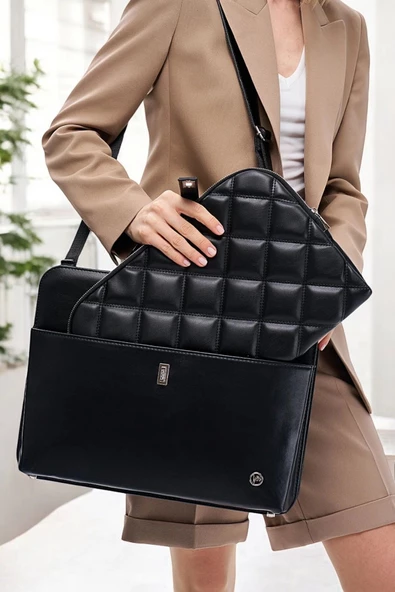 Lüx Kapitone 13", 14" 15.6" Inç Ofis Siyah Evrak Laptop Çantası - 2