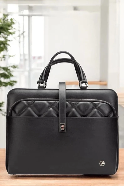 Lüx Kapitone 13", 14" 15.6" Inç Ofis Siyah Evrak Laptop Çantası - 5