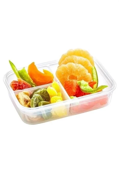 3 Bölmeli Kilitli Kapaklı 1 Litre Erzak Saklama Kabı Lc-510 - 6