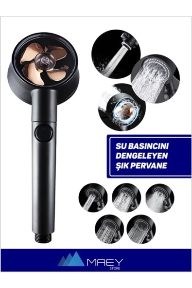 ZEMUS 5 Fonksiyonlu Duş Başlığı - Turbo Fan Duş Başlığı - Siyah - 2