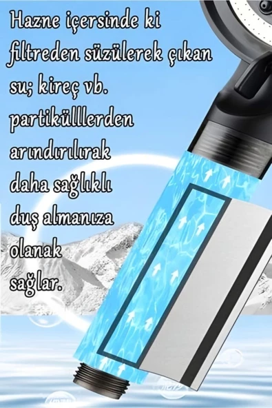 Duş başlığı 5 Fonksiyonlu Çelik Su Tasarruflu Filtreli Turbo Jet duş Başlığı - 7