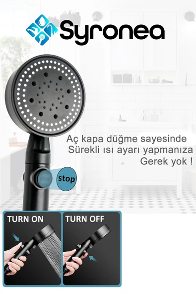 Mat Siyah Turbo Pervaneli Banyo Duş Başlığı 5 Fonksiyonlu Başlık - 2