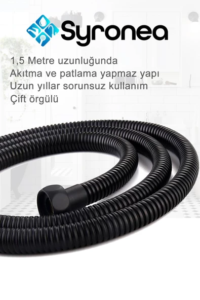 Siyah Banyo Duş Hortumu 1,5 Metre Kopmaz Patlamaz Hortum - 2