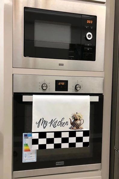 Valerine Life My Kitchen Dama Desenli Papatyalı Mutfak Kurulama ve Fırın Beyaz El Havlusu %100 Pamuklu 35x50cm