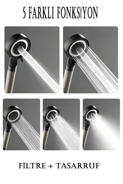 Duş başlığı 5 Fonksiyonlu Çelik Su Tasarruflu Filtreli Turbo Jet duş Başlığı - 4