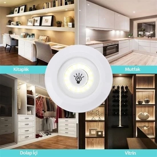 3lü Uzaktan Kumandalı Pilli Yapışkanlı Kablosuz Led Spot Lambalar - 3