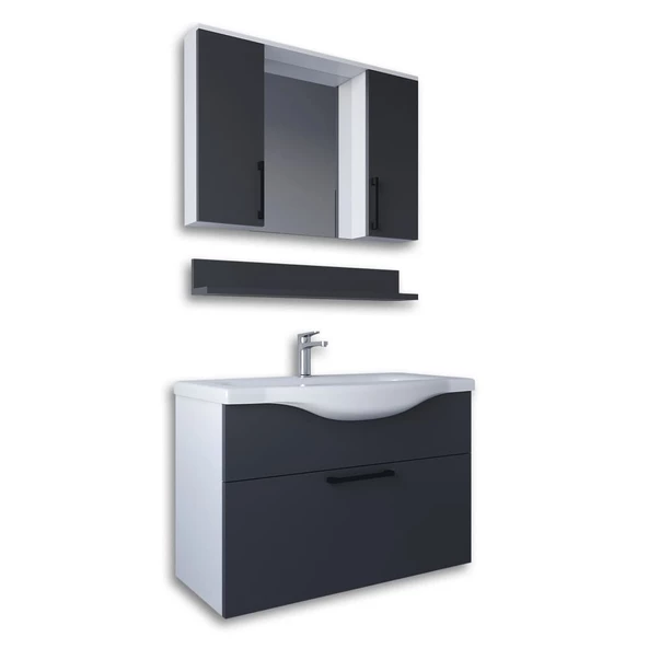 Teta Home Eko 80 Cm Mdf Banyo Dolabı Seti  Beyaz-Antrasit
