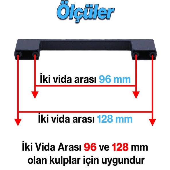 Gölcük 96 mm (SERT PLASTİK) 5 ADET Siyah Mobilya Çekmece Mutfak Dolap Dolabı Kulpu Kulbu Kulpları - 3