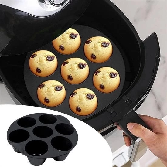 7 Gözlü Silikon Çok Amaçlı Airfryer Muffin Cupcake Kek Ve Çörek Pişirme Kalıbı