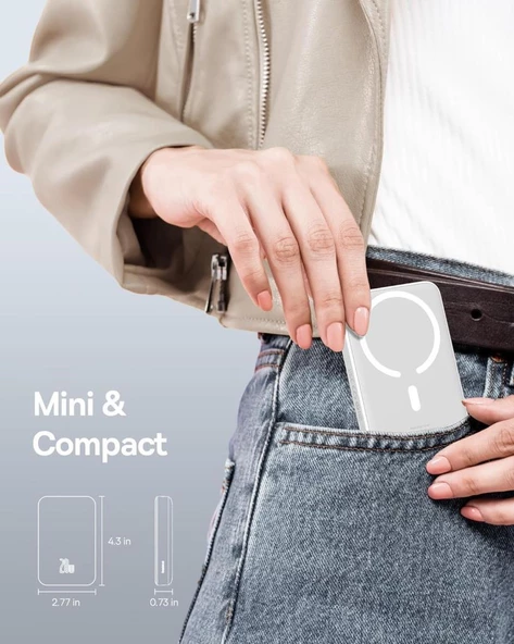 Baseus MgSafe Mini Overseas Edition Beyaz 10000 mAh Hızlı Şarj Kablosuz Powerbank - Teşhir - 3