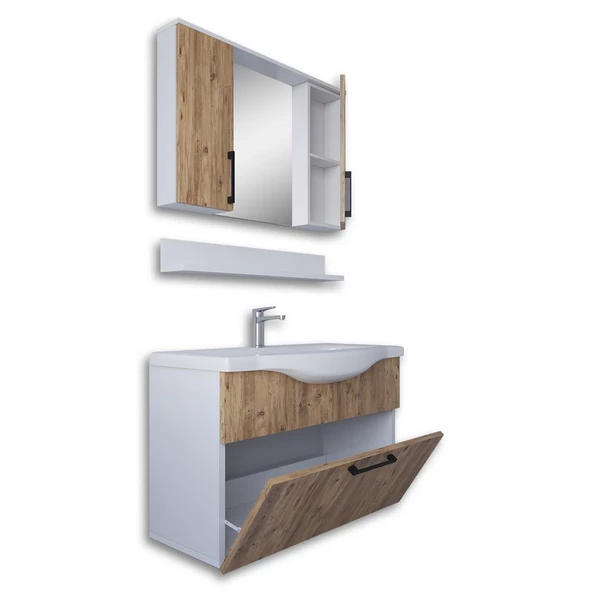 Teta Home Eko 80 Cm Mdf Banyo Dolabı Seti  Beyaz-Atlantik Çam - 2