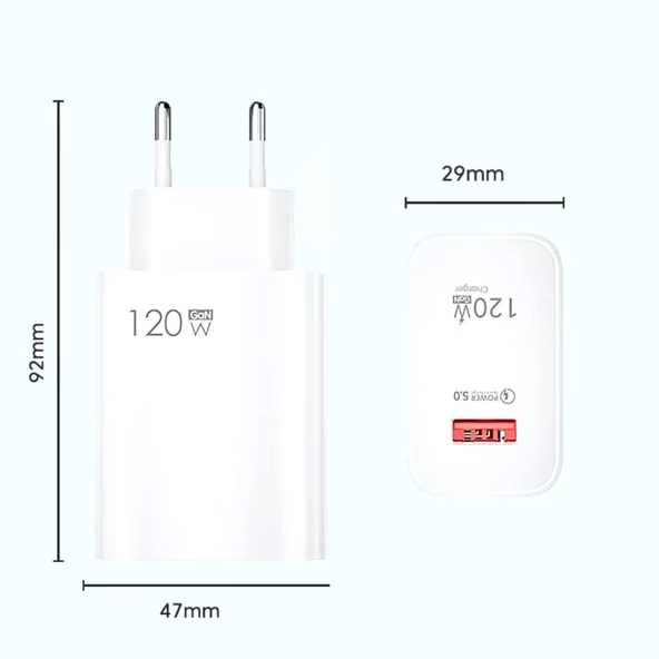 120w Usb Hızlı Type C Uçlu Kablolu Şarj Aleti - 5