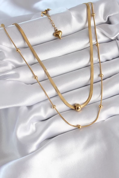 Gold Renk İtalyan Zincir Model Topçuk Detay Kadın Kolye - EBJ241109W29103 - Resim 2